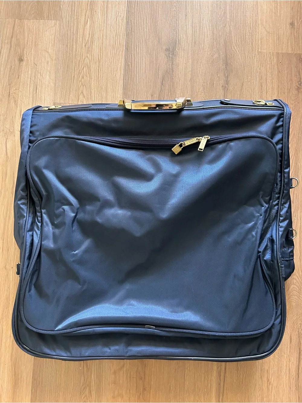 Adolfo Navy Briefcase with Gold Accents and Crest